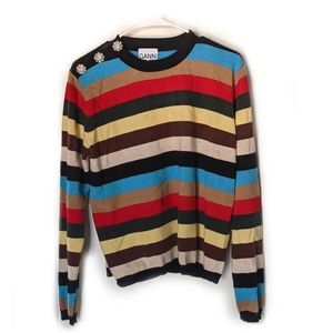 Ganni Button-embellished Striped Cashmere Sweater